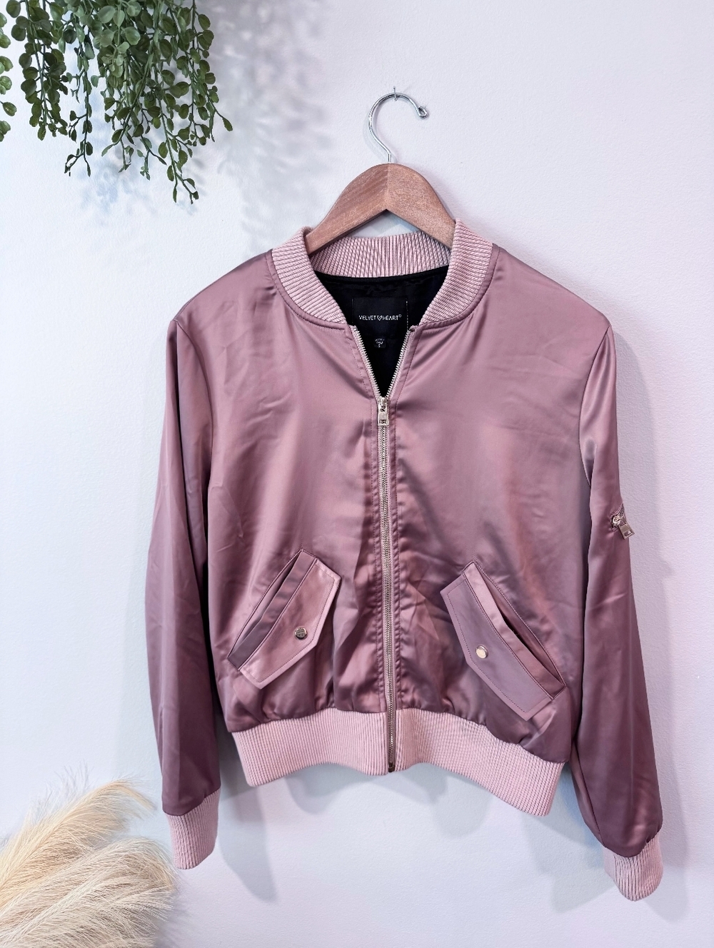 Velvet Heart Mauve Satin Bomber Jacket Sz Small